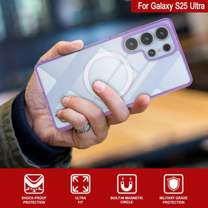 Estuche de carga inalámbrica magnético para Galaxy S25 Ultra [Serie de acrílico transparente] [Antideslizante] Para Galaxy S25 Ultra [Morado]