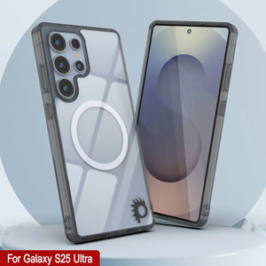 Estuche de carga inalámbrica magnético para Galaxy S25 Ultra [Serie de acrílico transparente] [Antideslizante] Para Galaxy S25 Ultra [Negro]