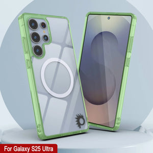 Estuche de carga inalámbrica magnético para Galaxy S25 Ultra [Serie de acrílico transparente] [Antideslizante] Para Galaxy S25 Ultra [Verde]