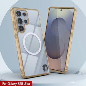 Estuche de carga inalámbrica magnético para Galaxy S25 Ultra [Serie de acrílico transparente] [Antideslizante] Para Galaxy S25 Ultra [Dorado]