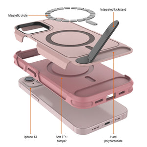 Funda PunkCase para iPhone 13, [Serie Spartan X] Funda resistente y resistente con soporte y anillo magnético [rosa]