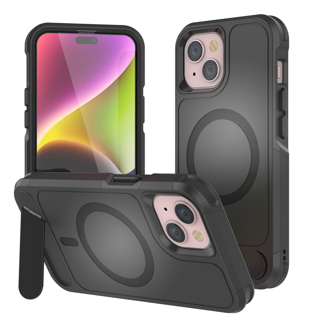 PunkCase Funda para iPhone 13, [Serie Spartan X] Funda resistente y resistente con soporte y anillo magnético [Negro]