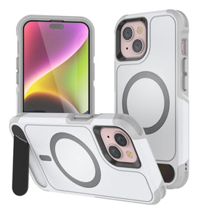 Funda PunkCase para iPhone 13, [Serie Spartan X] Funda resistente y resistente con soporte y anillo magnético [blanco]