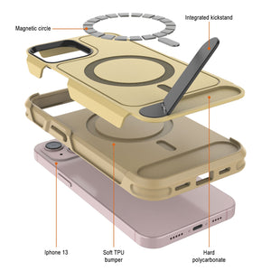 PunkCase Funda para iPhone 13, [Serie Spartan X] Funda resistente y resistente con soporte y anillo magnético [amarillo]