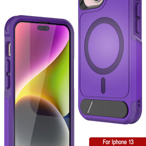 Funda PunkCase para iPhone 13, [Serie Spartan X] Funda resistente y resistente con soporte y anillo magnético [púrpura]