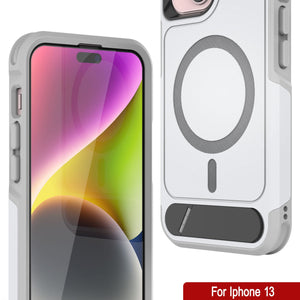 Funda PunkCase para iPhone 13, [Serie Spartan X] Funda resistente y resistente con soporte y anillo magnético [blanco]