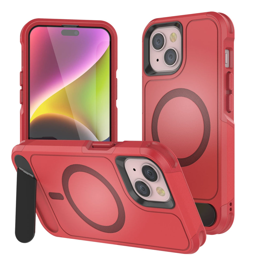 Funda PunkCase para iPhone 13, [Serie Spartan X] Funda resistente y resistente con soporte y anillo magnético [rojo]