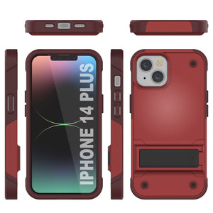 Funda Punkcase para iPhone 14 Plus [Serie Reliance] Cubierta híbrida protectora de grado militar con soporte incorporado [Rojo-Rosa]