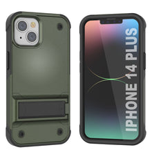 Load image into Gallery viewer, Funda Punkcase para iPhone 14 Plus [Serie Reliance] Funda protectora híbrida de calidad militar con soporte incorporado [Verde militar-negro].
