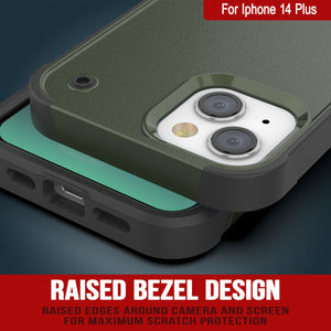 Funda Punkcase para iPhone 14 Plus [Serie Reliance] Funda protectora híbrida de calidad militar con soporte incorporado [Verde militar-negro].