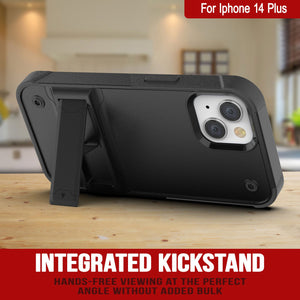 Punkcase Funda para iPhone 14 Plus [Serie Reliance] Cubierta protectora híbrida de grado militar con soporte incorporado [Negro]