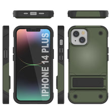 Load image into Gallery viewer, Funda Punkcase para iPhone 14 Plus [Serie Reliance] Funda protectora híbrida de calidad militar con soporte incorporado [Verde militar-negro].
