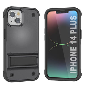 Funda Punkcase para iPhone 14 Plus [Serie de Confianza] Funda Híbrida Protectora de Grado Militar con Soporte Integrado [Gris-Negro]