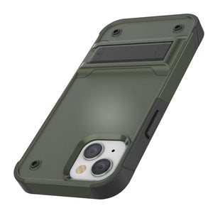 Funda Punkcase para iPhone 14 Plus [Serie Reliance] Funda protectora híbrida de calidad militar con soporte incorporado [Verde militar-negro].