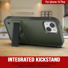 Load image into Gallery viewer, Funda Punkcase para iPhone 14 Plus [Serie Reliance] Funda protectora híbrida de calidad militar con soporte incorporado [Verde militar-negro].
