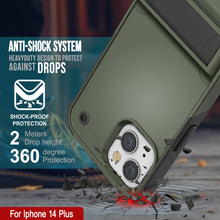 Load image into Gallery viewer, Funda Punkcase para iPhone 14 Plus [Serie Reliance] Funda protectora híbrida de calidad militar con soporte incorporado [Verde militar-negro].
