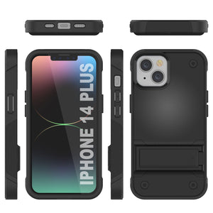 Punkcase Funda para iPhone 14 Plus [Serie Reliance] Cubierta protectora híbrida de grado militar con soporte incorporado [Negro]