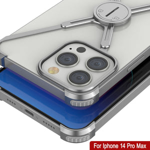 Funda de borde para iPhone 14 Pro Max Punkcase [Serie Backbone] Ultra delgada de aluminio minimalista con marco en forma de X para iPhone 14 Pro Max (2022) (6.7") [Plata].
