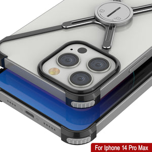 Punkcase Bumper Case para iPhone 14 Pro Max [Serie Backbone], ultra fino y minimalista, cubierta de marco X de aluminio metálico para iPhone 14 Pro Max (2022) (6.7") en color negro.