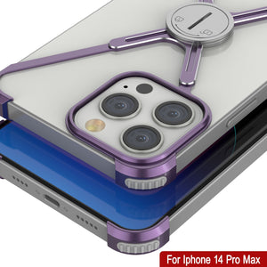 Punkcase iPhone 14 Pro Max Bumper Case [Serie Backbone]: Funda minimalista ultra delgada de aluminio y estructura de metal en X para iPhone 14 Pro Max (2022) (6.7") [Morado].