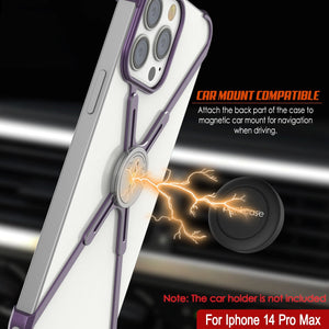 Punkcase iPhone 14 Pro Max Bumper Case [Serie Backbone]: Funda minimalista ultra delgada de aluminio y estructura de metal en X para iPhone 14 Pro Max (2022) (6.7") [Morado].