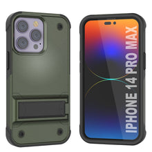 Load image into Gallery viewer, Funda Punkcase para iPhone 14 Pro Max [Serie Reliance] Cubierta híbrida protectora de grado militar con soporte incorporado [Verde militar-negro].
