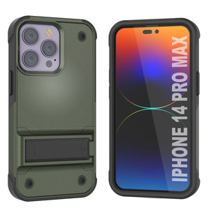 Funda Punkcase para iPhone 14 Pro Max [Serie Reliance] Cubierta híbrida protectora de grado militar con soporte incorporado [Verde militar-negro].