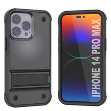 Load image into Gallery viewer, Carcasa Punkcase iPhone 14 Pro Max [Serie Reliance] Cubierta híbrida protectora de grado militar con soporte incorporado [Gris-Negro]
