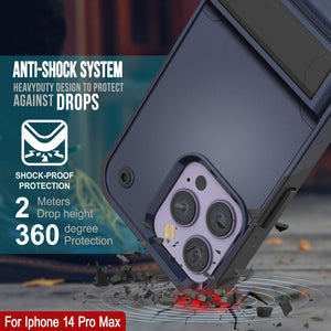 Funda Punkcase para iPhone 14 Pro Max [Serie Reliance] Cubierta Militar Híbrida de Grado Protector con Soporte Incorporado [Azul Marino-Negro]
