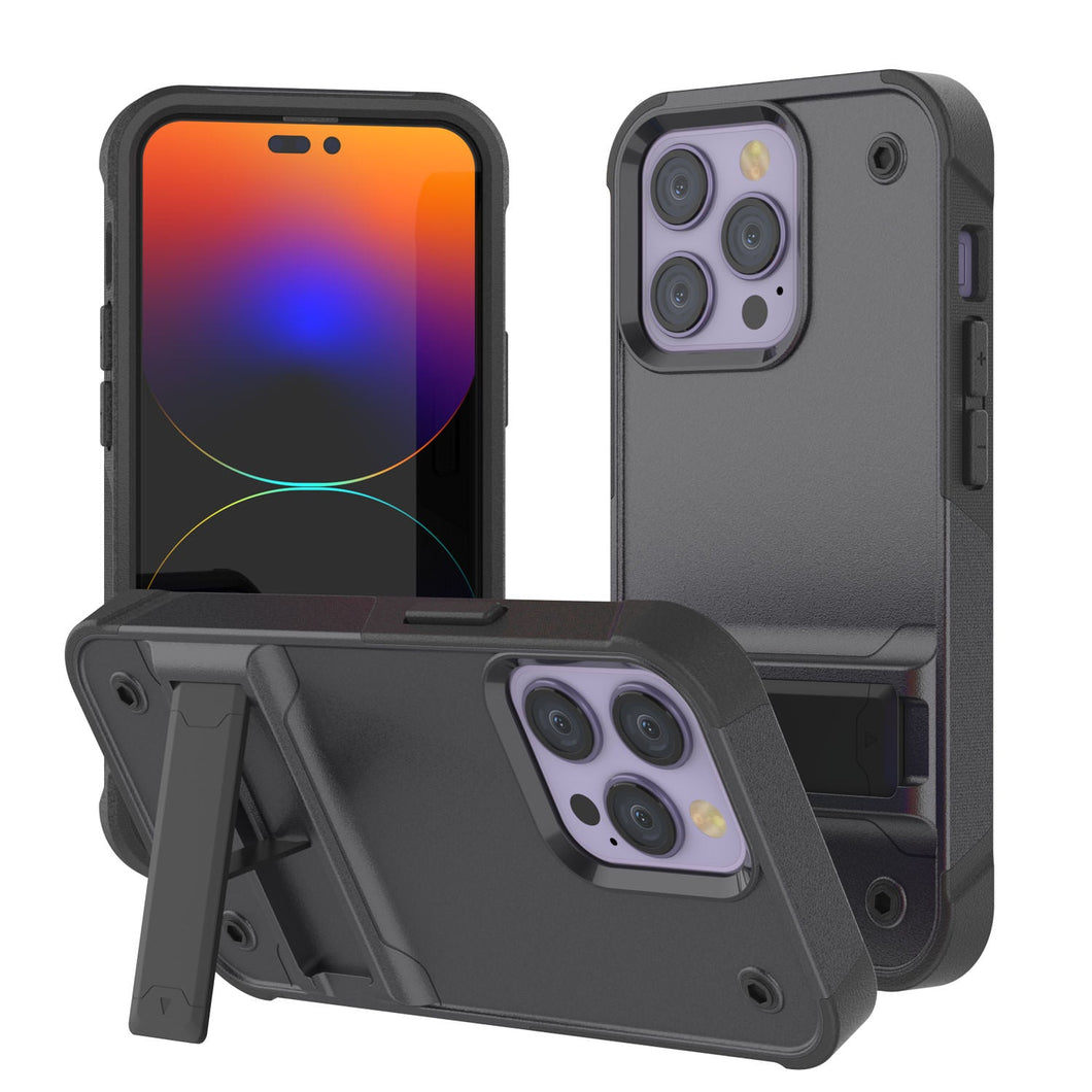 Carcasa Punkcase iPhone 14 Pro Max [Serie Reliance] Cubierta híbrida protectora de grado militar con soporte incorporado [Gris-Negro]
