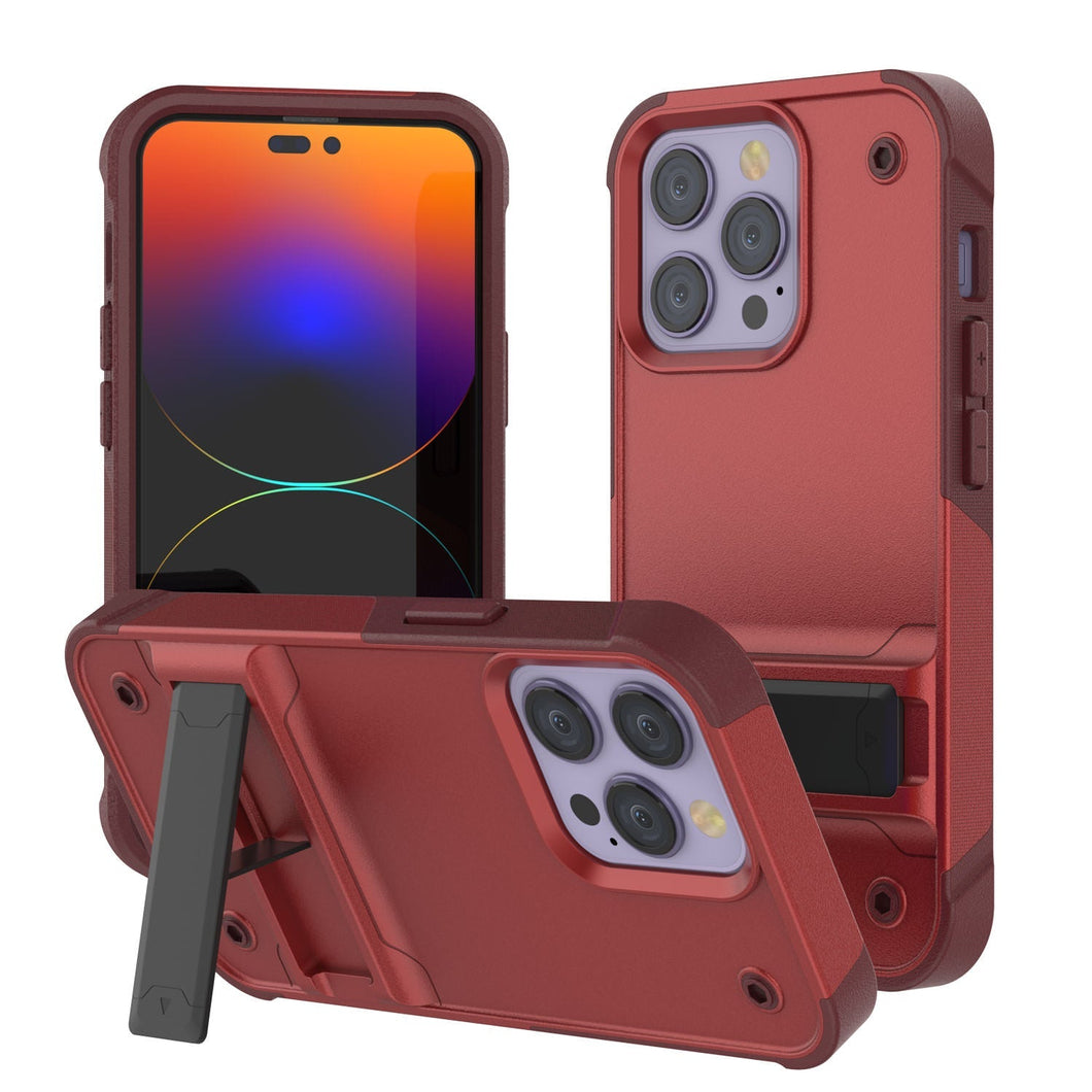 Funda Punkcase iPhone 14 Pro Max [Serie Reliance]: Cubierta protectora híbrida de grado militar con soporte incorporado [Rojo-Rosa].