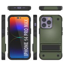 Load image into Gallery viewer, Funda Punkcase para iPhone 14 Pro Max [Serie Reliance] Cubierta híbrida protectora de grado militar con soporte incorporado [Verde militar-negro].

