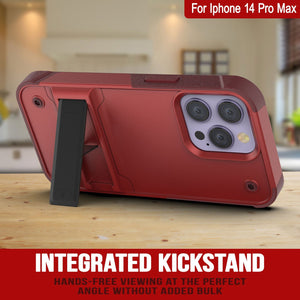 Funda Punkcase iPhone 14 Pro Max [Serie Reliance]: Cubierta protectora híbrida de grado militar con soporte incorporado [Rojo-Rosa].