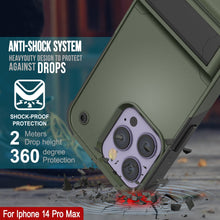 Load image into Gallery viewer, Funda Punkcase para iPhone 14 Pro Max [Serie Reliance] Cubierta híbrida protectora de grado militar con soporte incorporado [Verde militar-negro].
