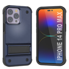 Cargar imagen en el visor de la galería, Funda Punkcase para iPhone 14 Pro Max [Serie Reliance] Cubierta Militar Híbrida de Grado Protector con Soporte Incorporado [Azul Marino-Negro]
