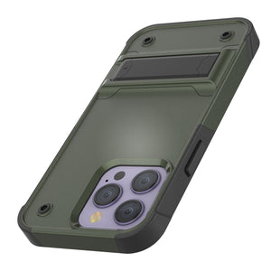 Funda Punkcase iPhone 14 Pro [Serie Reliance] Cubierta híbrida protectora de grado militar con soporte incorporado [Verde ejército-negro]