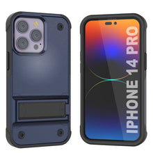 Load image into Gallery viewer, Funda Punkcase iPhone 14 Pro [Serie Reliance] Protectora Híbrida de Grado Militar con Soporte Incorporado [Azul Marino-Negro]
