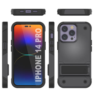Funda Punkcase iPhone 14 Pro [Serie Reliance] Carcasa protectora híbrida de grado militar con soporte incorporado [Gris-Negro]
