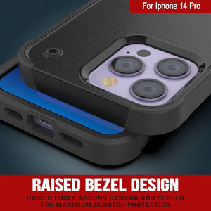 Funda Punkcase para iPhone 14 Pro [Serie Reliance]: Cubierta protectora híbrida de grado militar con soporte integrado [Negro]