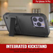 Load image into Gallery viewer, Funda Punkcase iPhone 14 Pro [Serie Reliance] Carcasa protectora híbrida de grado militar con soporte incorporado [Gris-Negro]
