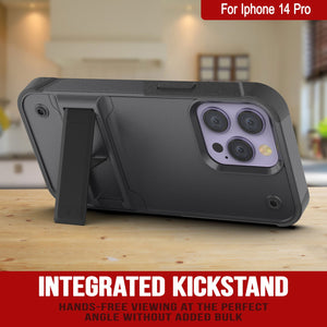 Funda Punkcase iPhone 14 Pro [Serie Reliance] Carcasa protectora híbrida de grado militar con soporte incorporado [Gris-Negro]