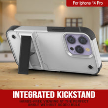 Load image into Gallery viewer, Funda Punkcase iPhone 14 Pro [Serie Reliance] Funda Protectora Híbrida de Grado Militar con Soporte Incorporado [Blanco-Negro]
