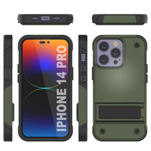 Load image into Gallery viewer, Funda Punkcase iPhone 14 Pro [Serie Reliance] Cubierta híbrida protectora de grado militar con soporte incorporado [Verde ejército-negro]
