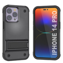 Load image into Gallery viewer, Funda Punkcase iPhone 14 Pro [Serie Reliance] Carcasa protectora híbrida de grado militar con soporte incorporado [Gris-Negro]
