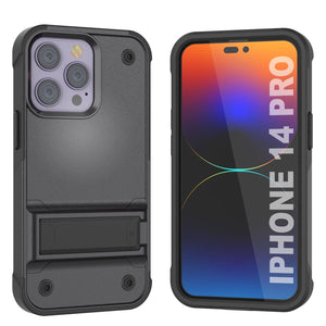 Funda Punkcase iPhone 14 Pro [Serie Reliance] Carcasa protectora híbrida de grado militar con soporte incorporado [Gris-Negro]