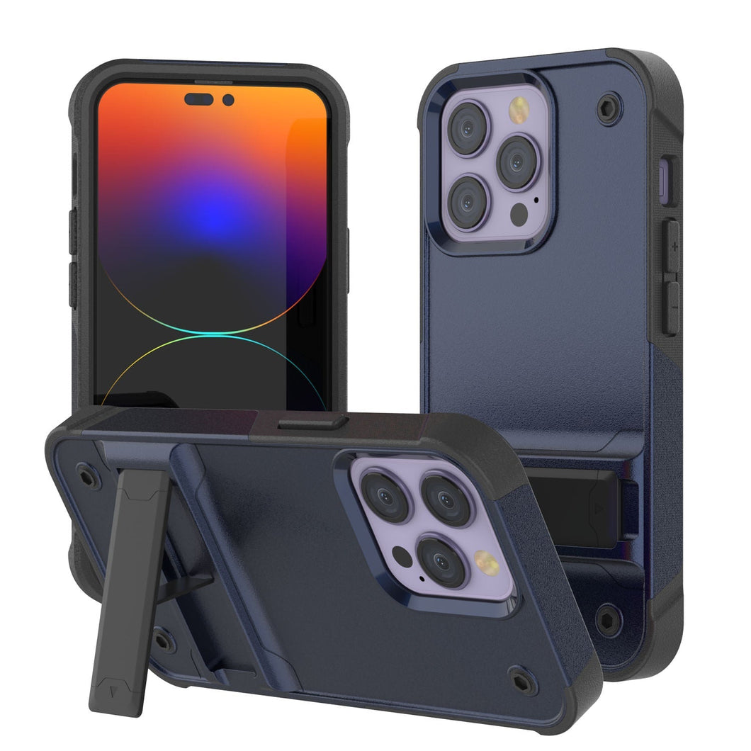 Funda Punkcase iPhone 14 Pro [Serie Reliance] Protectora Híbrida de Grado Militar con Soporte Incorporado [Azul Marino-Negro]