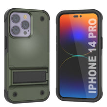 Load image into Gallery viewer, Funda Punkcase iPhone 14 Pro [Serie Reliance] Cubierta híbrida protectora de grado militar con soporte incorporado [Verde ejército-negro]
