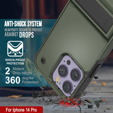 Load image into Gallery viewer, Funda Punkcase iPhone 14 Pro [Serie Reliance] Cubierta híbrida protectora de grado militar con soporte incorporado [Verde ejército-negro]
