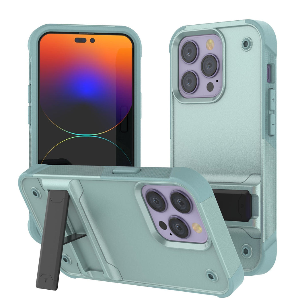 Funda Punkcase para iPhone 14 Pro [Serie Reliance] Cubierta protectora híbrida de grado militar con soporte integrado [Verde]