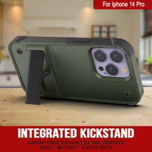 Load image into Gallery viewer, Funda Punkcase iPhone 14 Pro [Serie Reliance] Cubierta híbrida protectora de grado militar con soporte incorporado [Verde ejército-negro]
